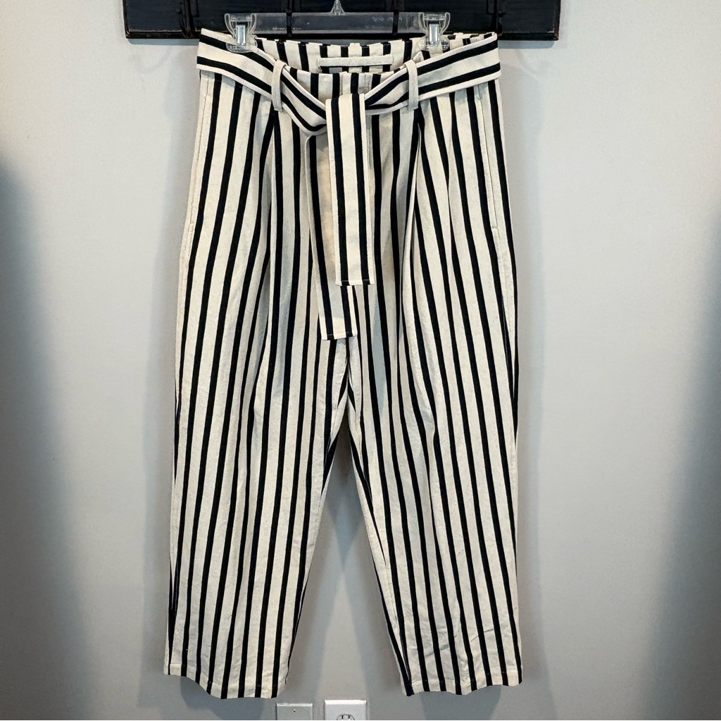 Nwt Polo Ralph Lauren Striped Wide Leg High Rise Pants With Tie Belt Size 10